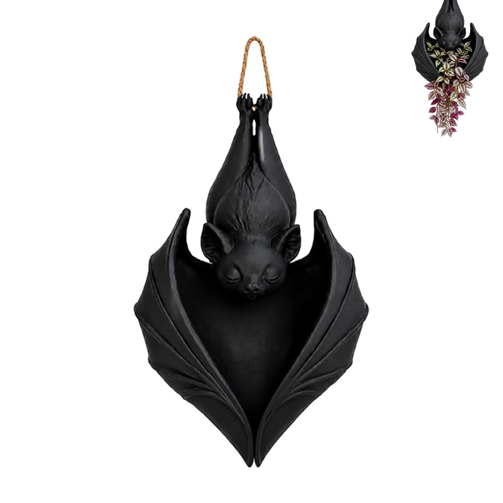 Gothic Bat Hanging Planter for Halloween Porch Decor
