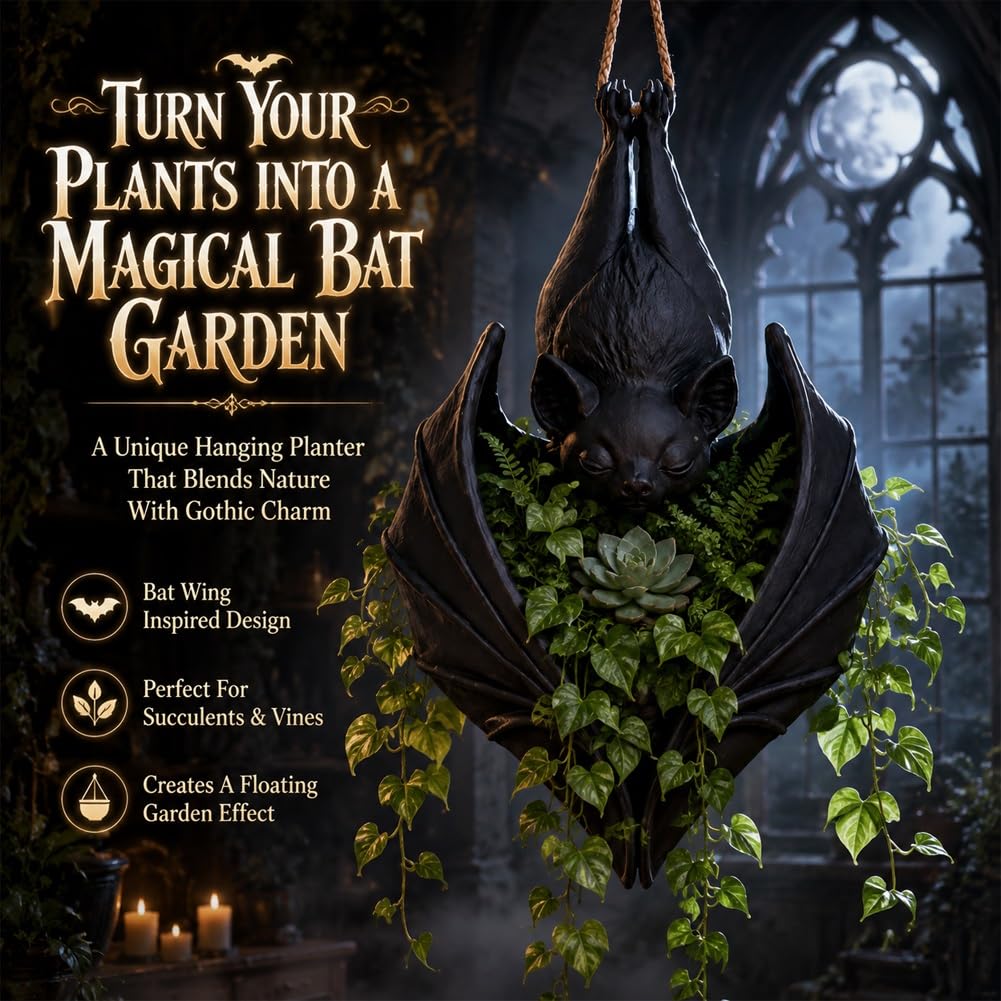 Gothic Bat Hanging Planter for Halloween Porch Decor