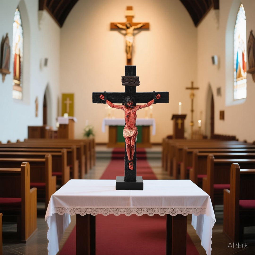 ✝️ Jesus Crucifix Statue – Hand-Painted Resin Christian Home Decor