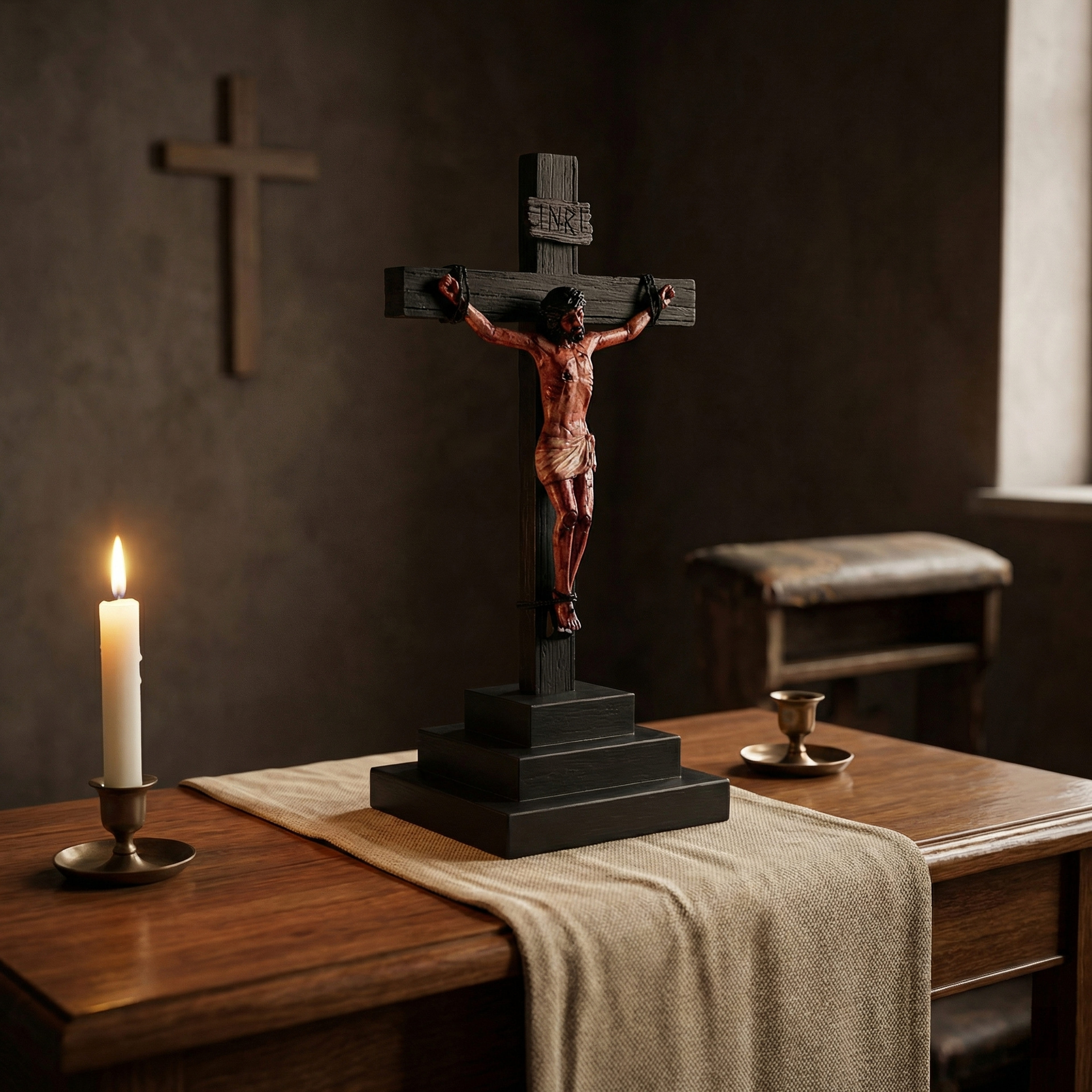 ✝️ Jesus Crucifix Statue – Hand-Painted Resin Christian Home Decor