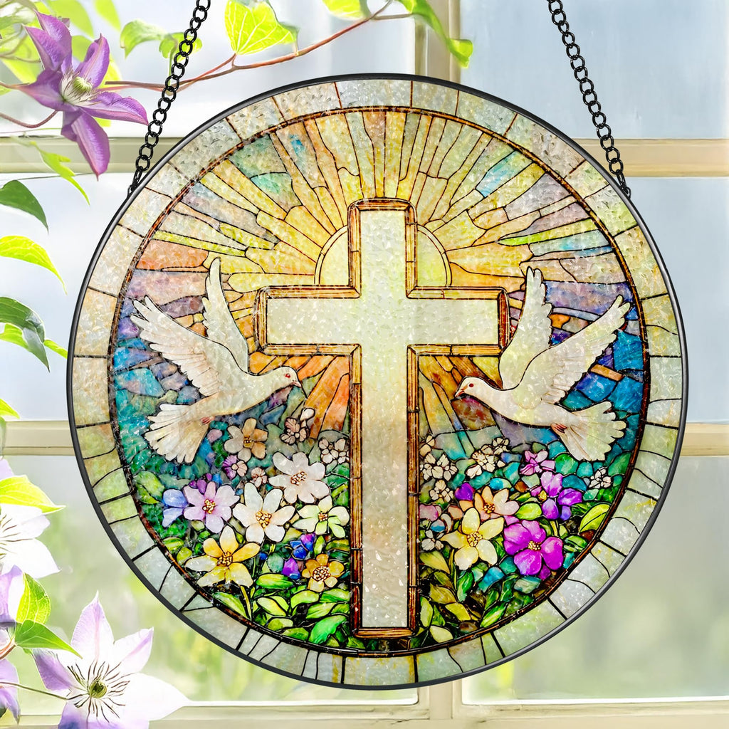 The Artisan “Faith & Wildflowers” Stained Glass Suncatcher ✝️🕊️