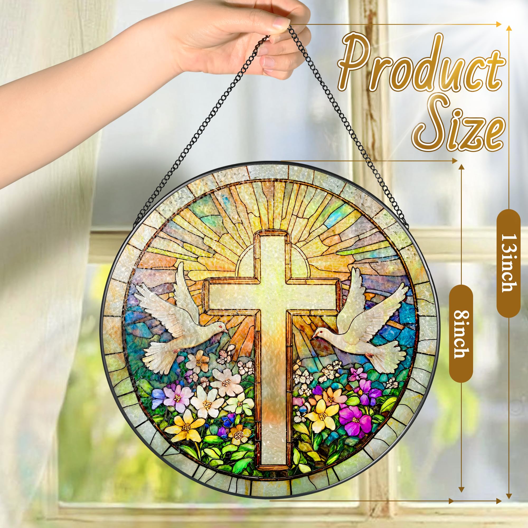 The Artisan “Faith & Wildflowers” Stained Glass Suncatcher ✝️🕊️