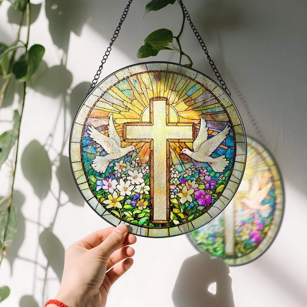 The Artisan “Faith & Wildflowers” Stained Glass Suncatcher ✝️🕊️