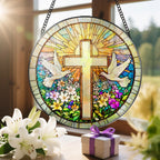 The Artisan “Faith & Wildflowers” Stained Glass Suncatcher ✝️🕊️