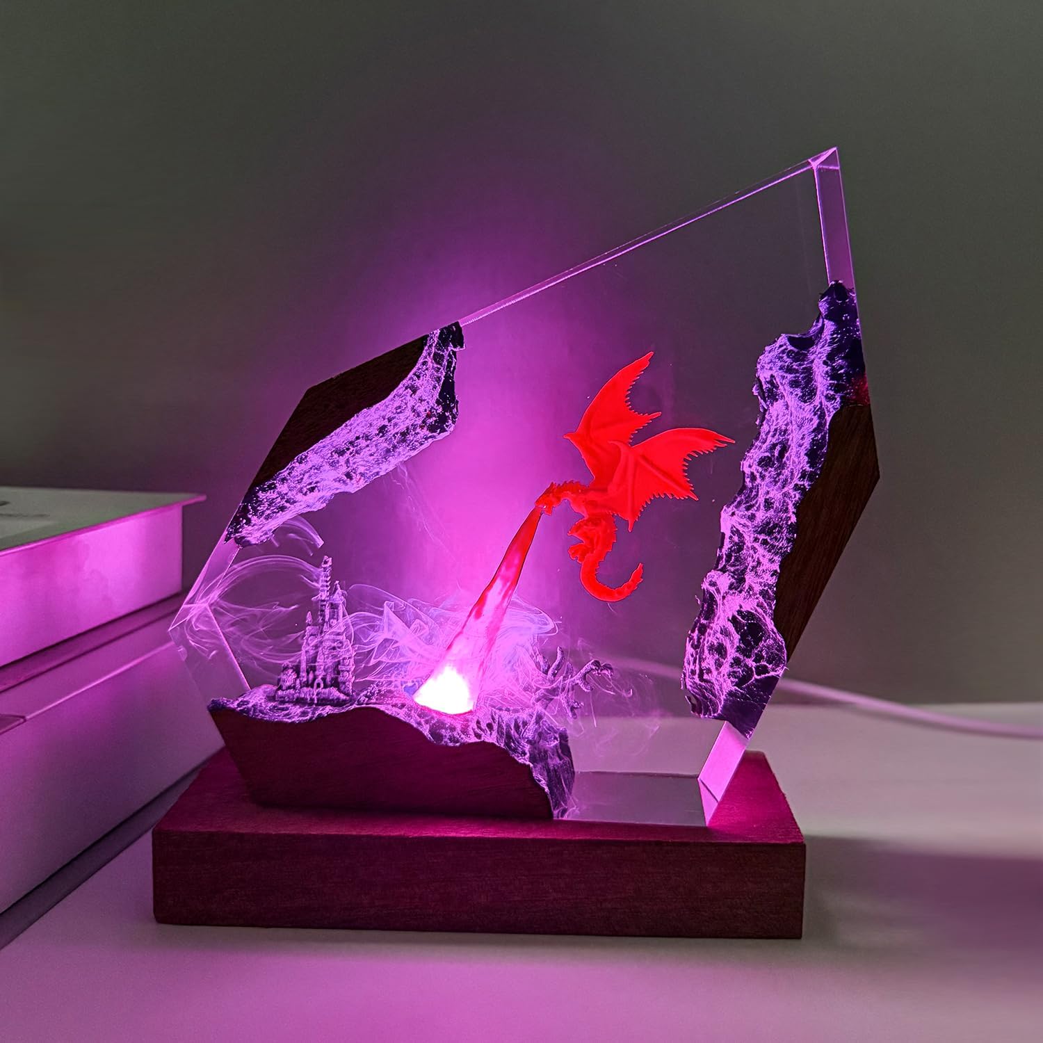 Epoxy Fire Dragon Resin Lamp