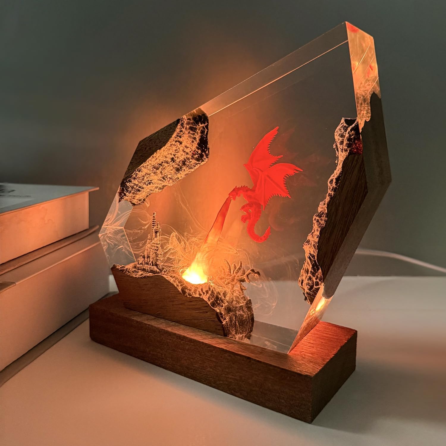 Epoxy Fire Dragon Resin Lamp