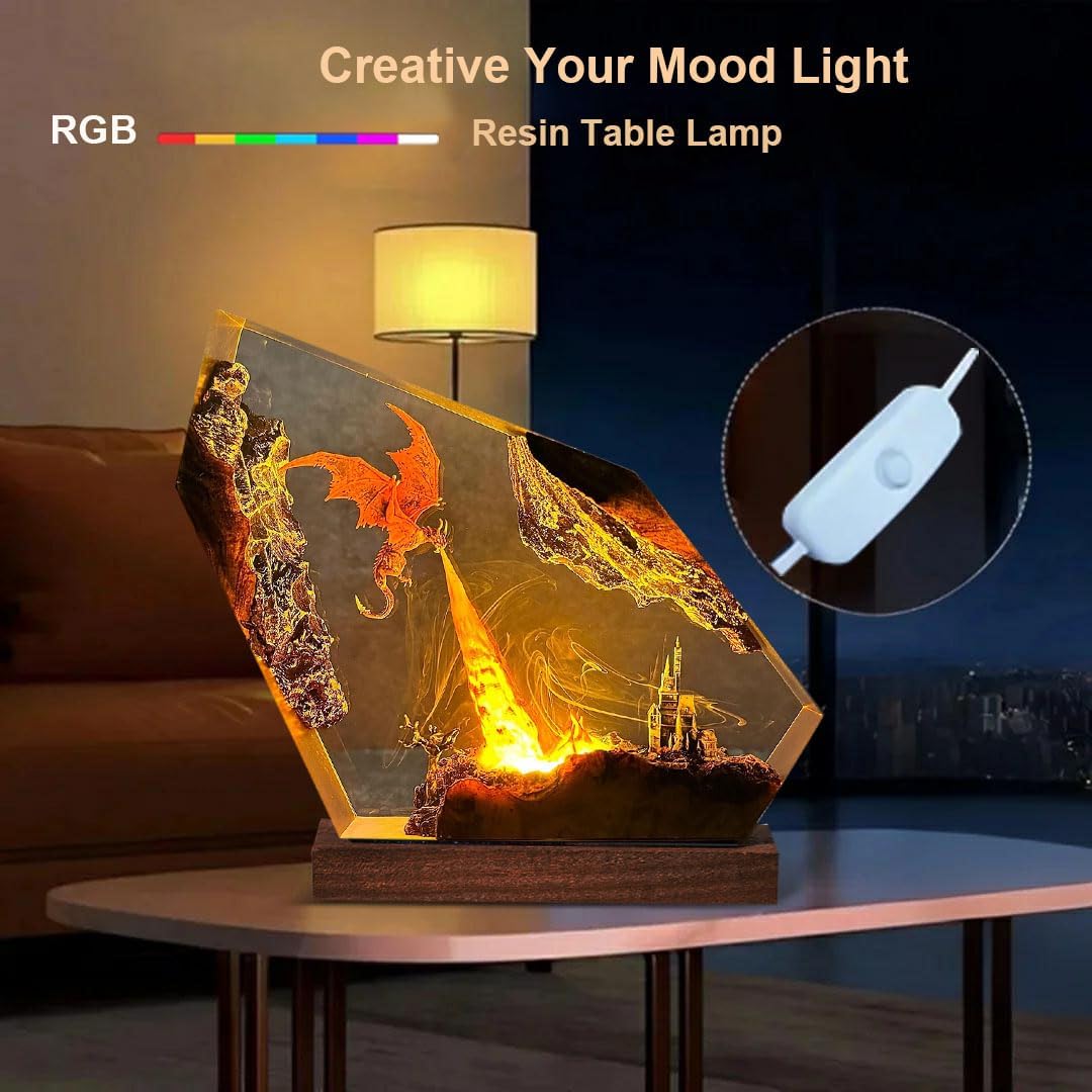 Epoxy Fire Dragon Resin Lamp