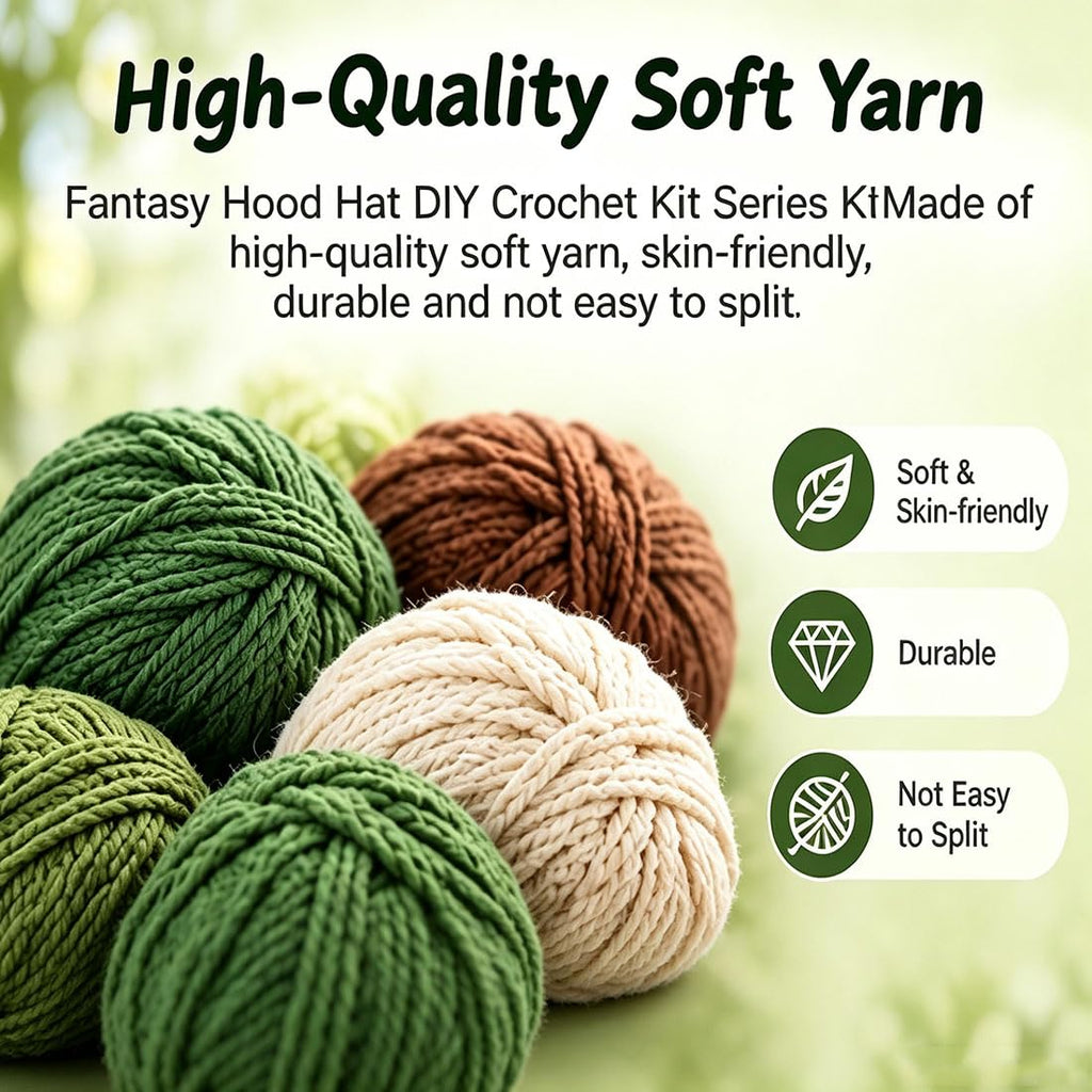 Animal hood crochet kit yarn and tutorial display