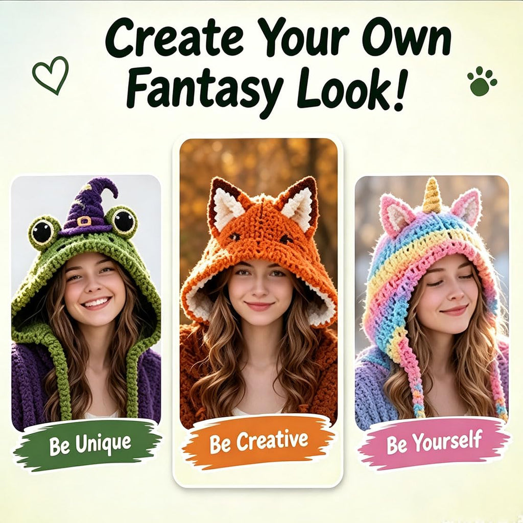 Frog crochet hood hat kit finished project detail