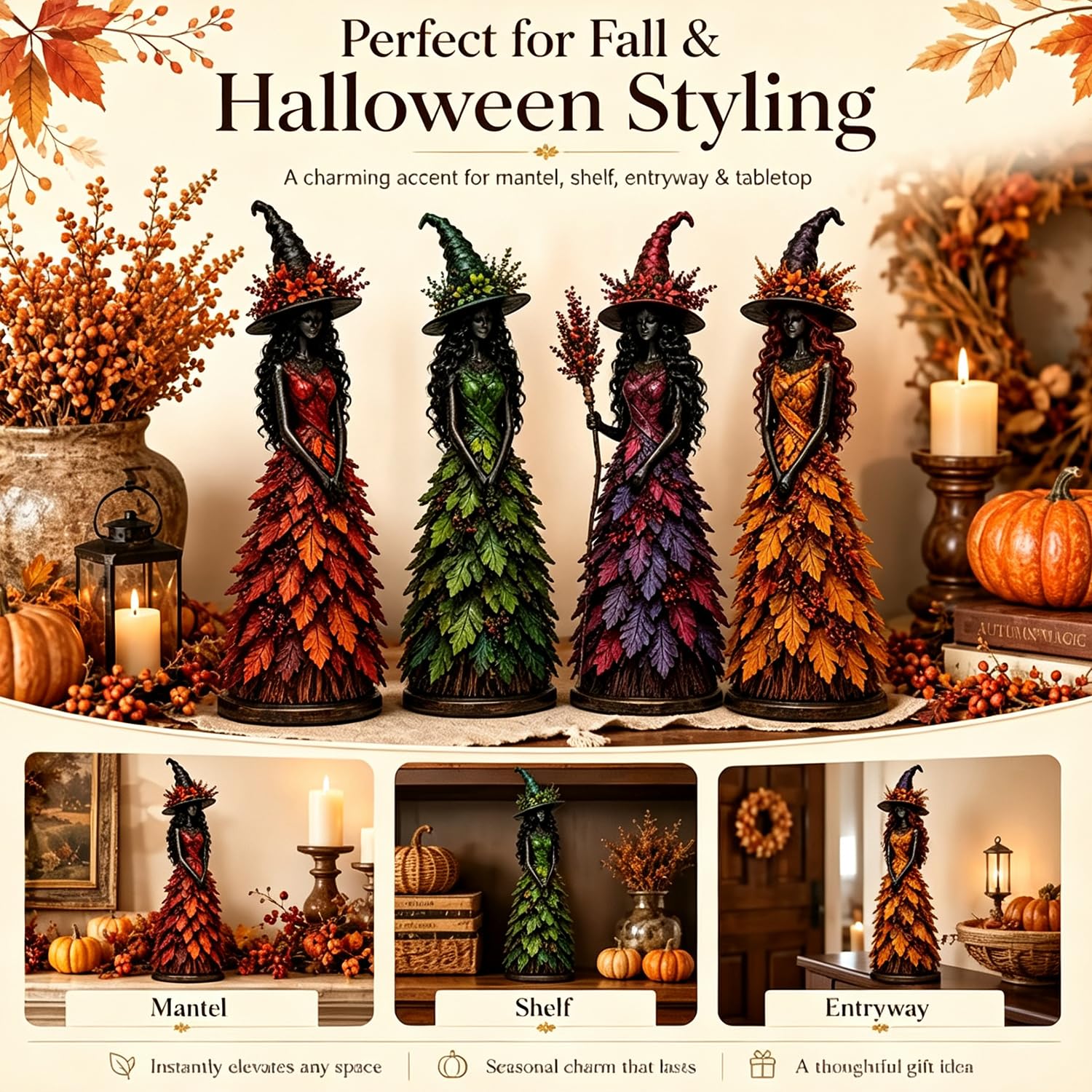 Enchanted witch tabletop figurine multi angle product view