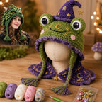 Frog animal hood hat DIY crochet kit for beginners