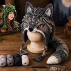 Wolf animal hood hat DIY crochet kit for beginners