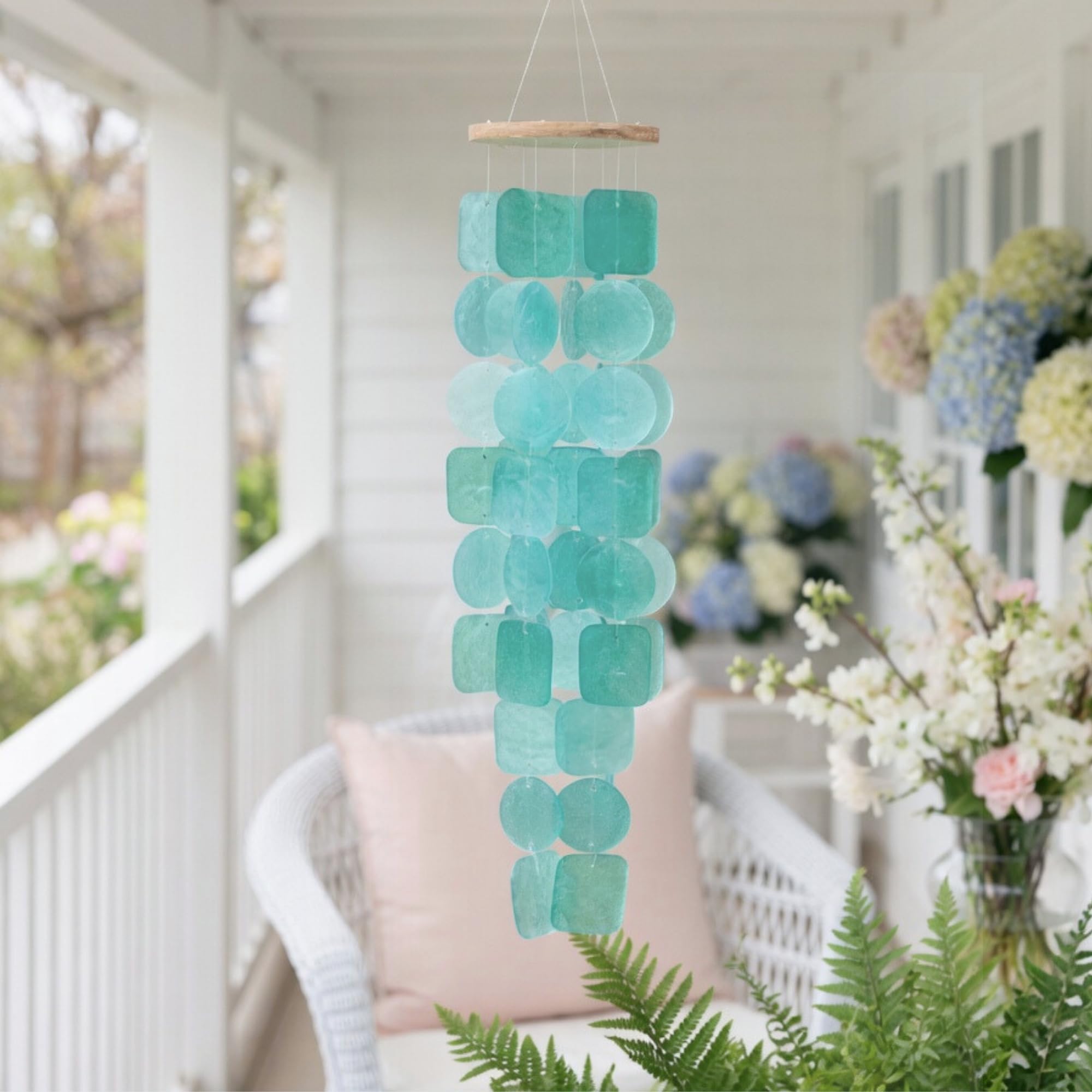 ✨ Artisan Hand-Finished Turquoise Shell | Capiz Shell Wind Chime